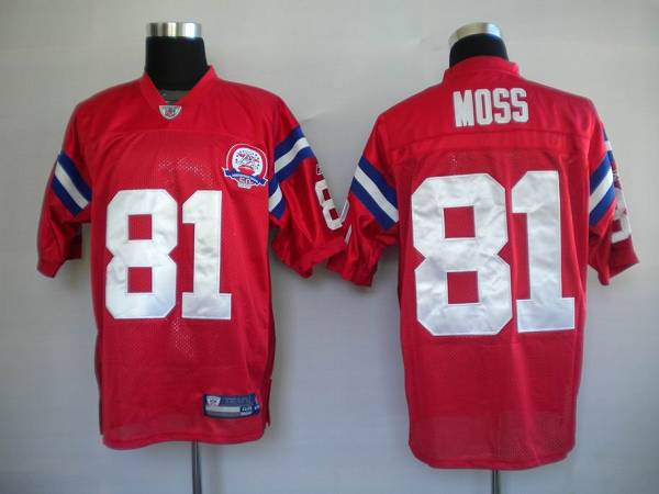 Patriots #81 Randy Moss Red With AFL 50 Anniversary Patch Stitched NFL Jersey