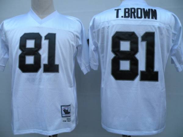 Mitchell and Ness Raiders #81 Tim Brown White Stitched Throwback NFL Jersey