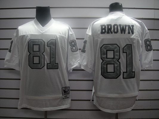 Mitchell And Ness 1994 Raiders #81 T.Brown  White Silver No. Stitched NFL Jersey With 75TH Anniversary Patch