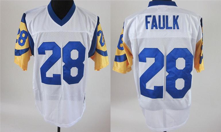 Mitchell and Ness Rams #28 Marshall Faulk White Stitched NFL Jersey