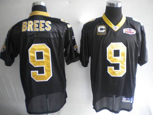 Saints #9 Drew Brees Black With Super Bowl Patch Stitched NFL Jersey