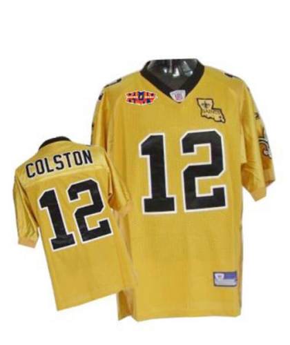Saints #12 Marques Colston Gold With Super Bowl Patch Stitched NFL Jersey