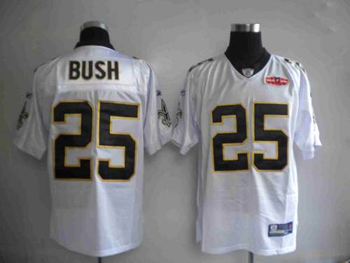 Saints #25 Reggie Bush White With Super Bowl Patch Stitched NFL Jersey