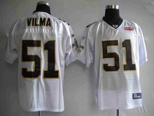 Saints #51 Jonathan Vilma White With Super Bowl Patch Stitched NFL Jersey