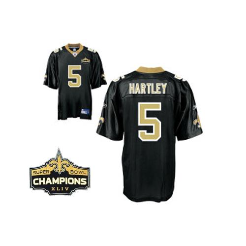 Saints #5 Garrett Hartley Black Super Bowl XLIV 44 Champions Stitched NFL Jersey