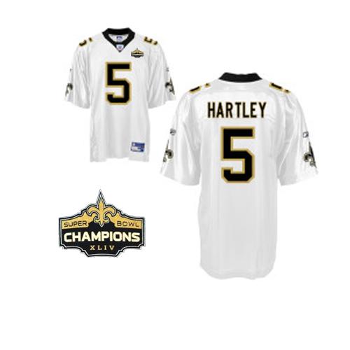 Saints #5 Garrett Hartley White Super Bowl XLIV 44 Champions Stitched NFL Jersey