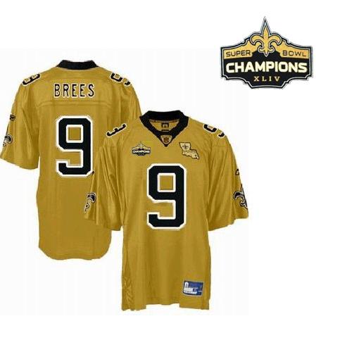 Saints #9 Drew Brees Gold Super Bowl XLIV 44 Champions Stitched NFL Jersey