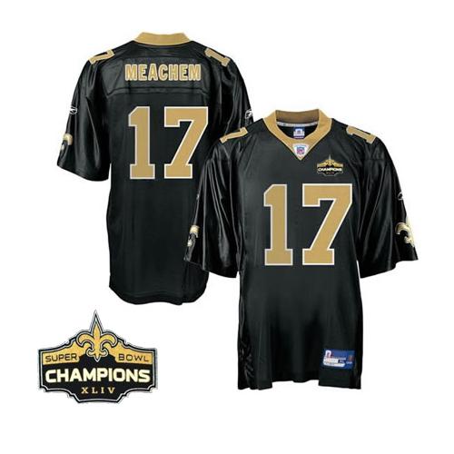 Saints #17 Robert Meachem Black Super Bowl XLIV 44 Champions Stitched NFL Jersey