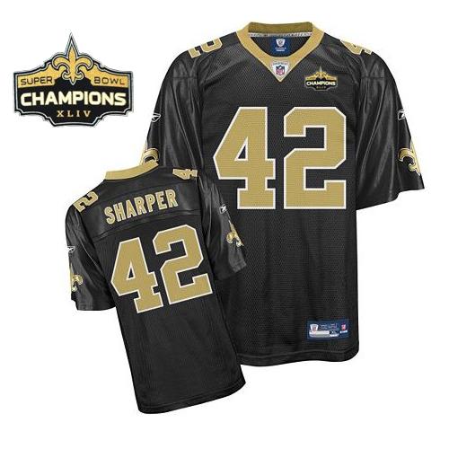 Saints #42 Darren Sharper Black Super Bowl XLIV 44 Champions Stitched NFL Jersey