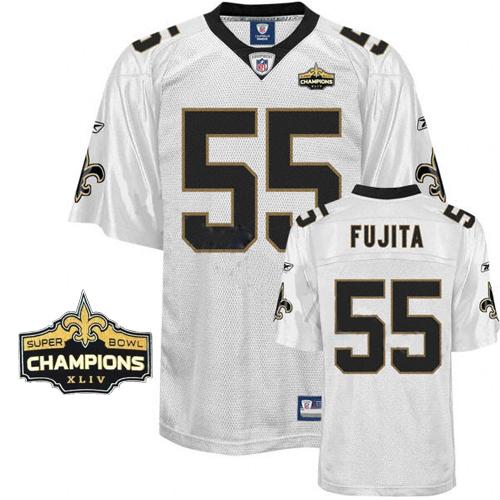 Saints #55 Scott Fujita White Super Bowl XLIV 44 Champions Stitched NFL Jersey
