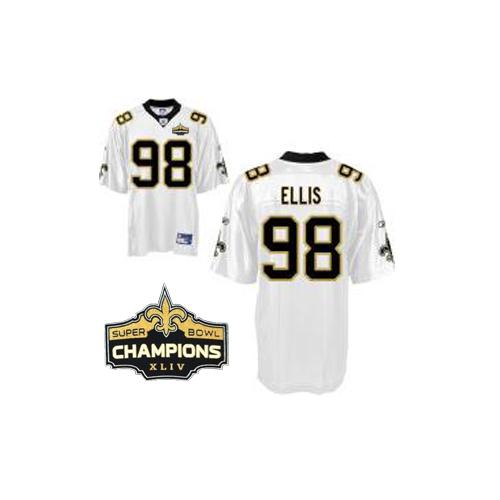 Saints #98 Sedrick Ellis White Super Bowl XLIV 44 Champions Stitched NFL Jersey