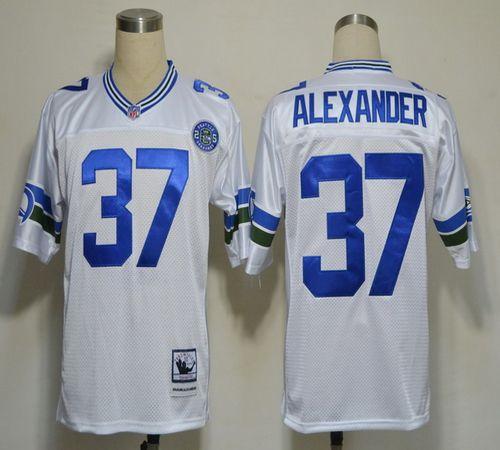 Mitchell And Ness Seahawks #37 Shaun Alexander White Stitched Throwback NFL Jersey