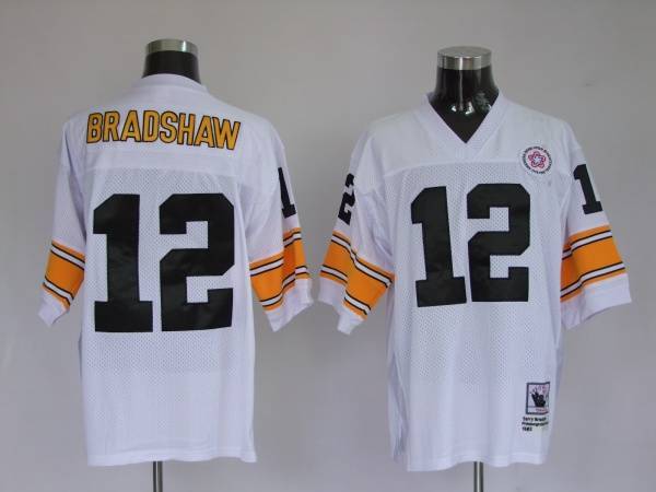 Mitchell & Ness Steelers #12 Terry Bradshaw White Stitched Throwback NFL Jersey