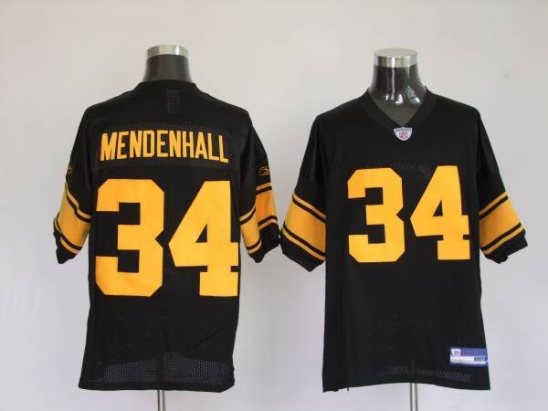Steelers #34 Rashard Mendenhall Black With Yellow Number Stitched NFL Jersey
