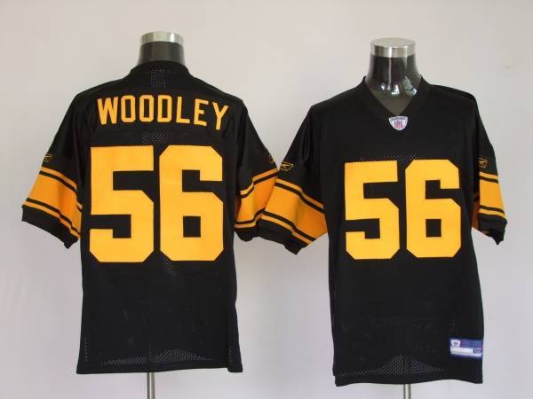 Steelers #56 LaMarr Woodley Black With Yellow Number Stitched NFL Jersey