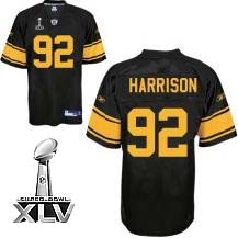Steelers #92 James Harrison Black With Yellow Number Super Bowl XLV Stitched NFL Jersey