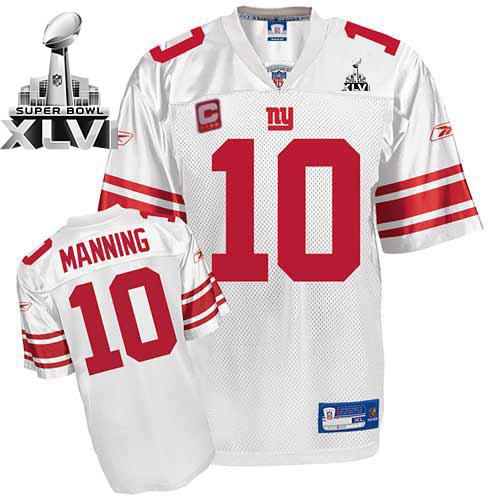 Giants #10 Eli Manning White Super Bowl XLVI With C Patch Stitched NFL Jersey