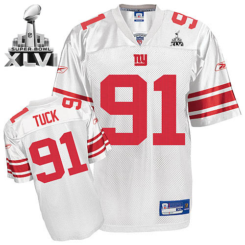 Giants #91 Justin Tuck White Super Bowl XLVI Stitched NFL Jersey