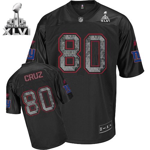Sideline Black United Giants #80 Victor Cruz Black Super Bowl XLVI Stitched NFL Jersey
