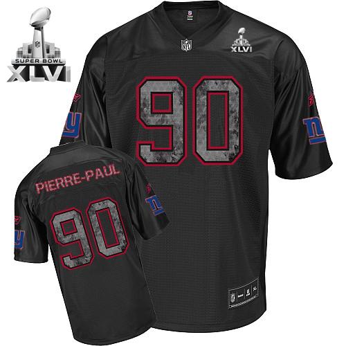 Sideline Black United Giants #90 Pierre Paul Black Super Bowl XLVI Stitched NFL Jersey