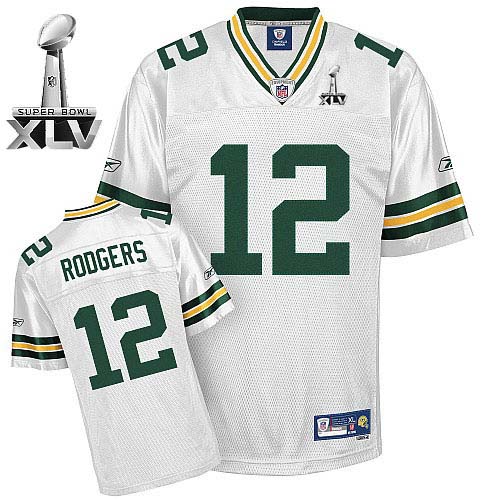 Packers #12 Aaron Rodgers White Super Bowl XLV Stitched NFL Jersey