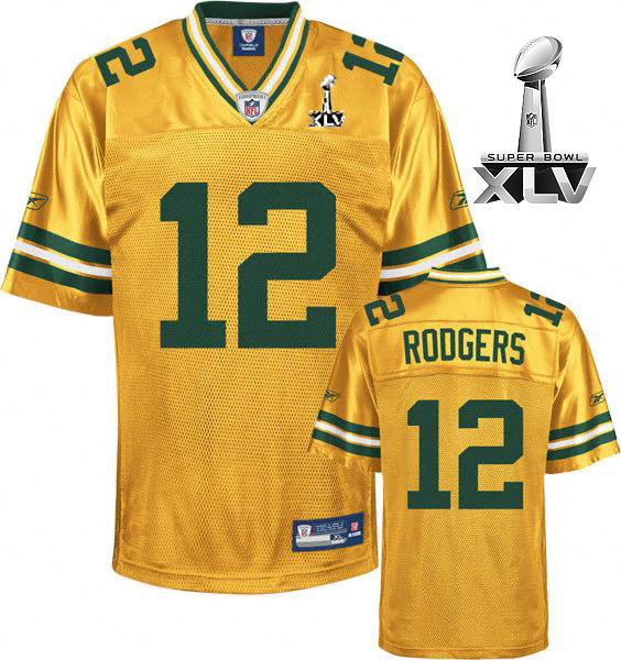 Packers #12 Aaron Rodgers Yellow Bowl Super Bowl XLV Stitched NFL Jersey