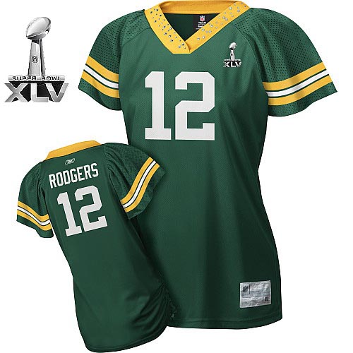 Packers #12 Aaron Rodgers Green Women's Field Flirt Bowl Super Bowl XLV Stitched NFL Jersey