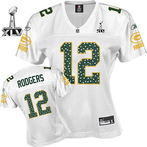Packers #12 Aaron Rodgers White Women's Sweetheart Bowl Super Bowl XLV Stitched NFL Jersey