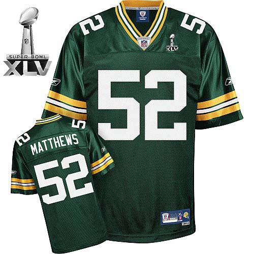 Packers #52 Clay Matthews Green Super Bowl XLV Stitched NFL Jersey