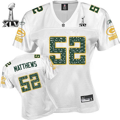 Packers #52 Clay Matthews White Women's Sweetheart Super Bowl XLV Stitched NFL Jersey