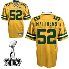 Packers #52 Clay Matthews Yellow Super Bowl XLV Stitched NFL Jersey