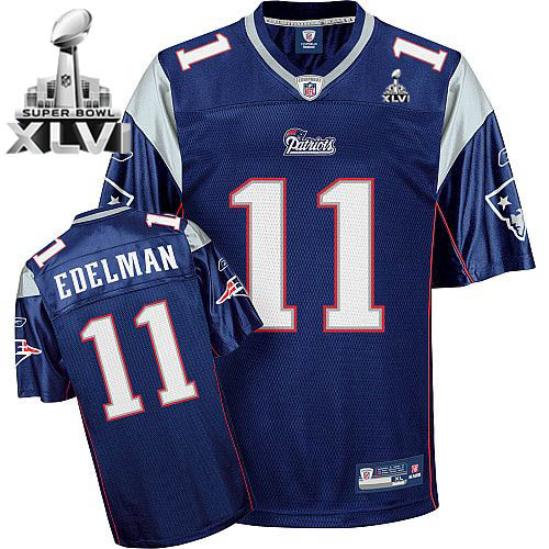 Patriots #11 Julian Edelman Dark Blue Super Bowl XLVI Stitched NFL Jersey
