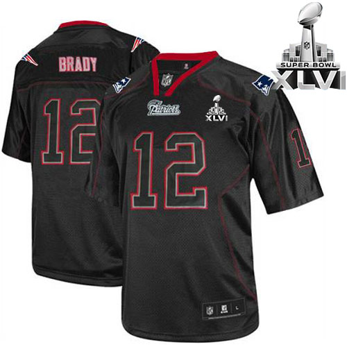 Patriots #12 Tom Brady Lights Out Black Super Bowl XLVI Stitched NFL Jersey