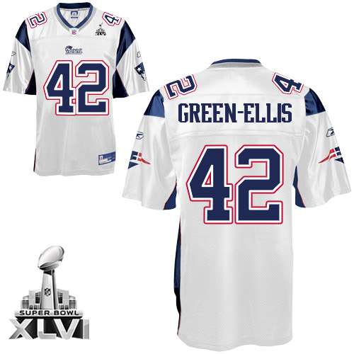 Patriots #42 Green Ellis White Super Bowl XLVI Stitched NFL Jersey