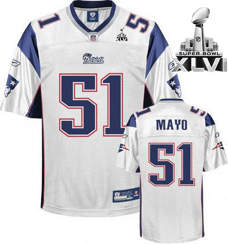 Patriots #51 Jerod Mayo White Super Bowl XLVI Stitched NFL Jersey