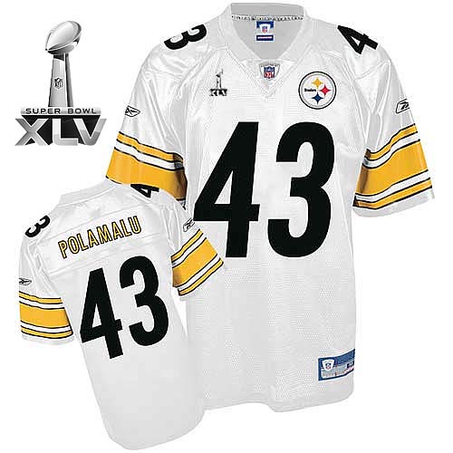 Steelers #43 Troy Polamalu White Super Bowl XLV Stitched NFL Jersey