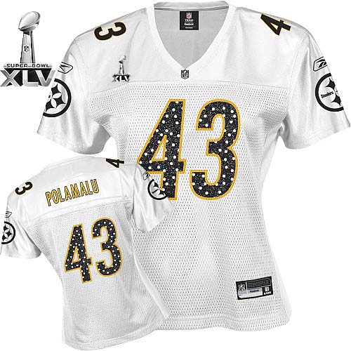Steelers #43 Troy Polamalu White Women's Sweetheart Super Bowl XLV Stitched NFL Jersey