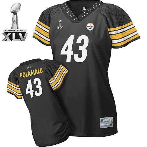 Steelers #43 Troy Polamalu Black Women's Field Flirt Super Bowl XLV Stitched NFL Jersey