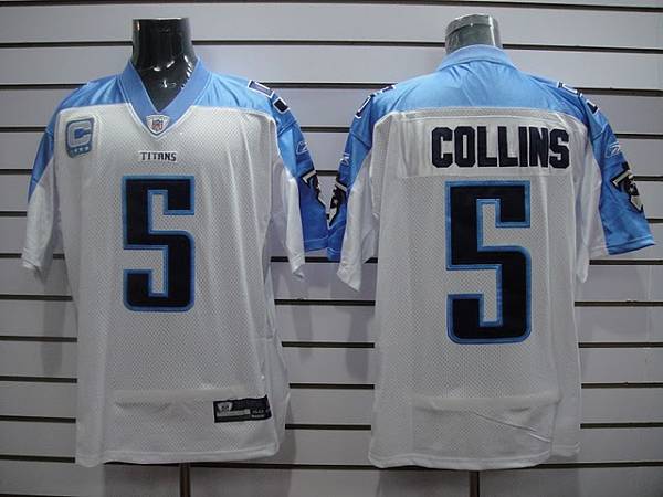 Titans #5  Kerry Collins Stitched White With C Patch NFL Jersey