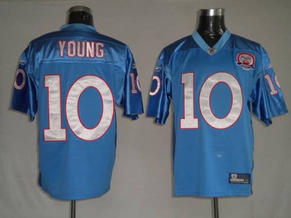 Titans #10 Vince Young Stitched Baby Blue With AFL 50TH Patch NFL Jersey