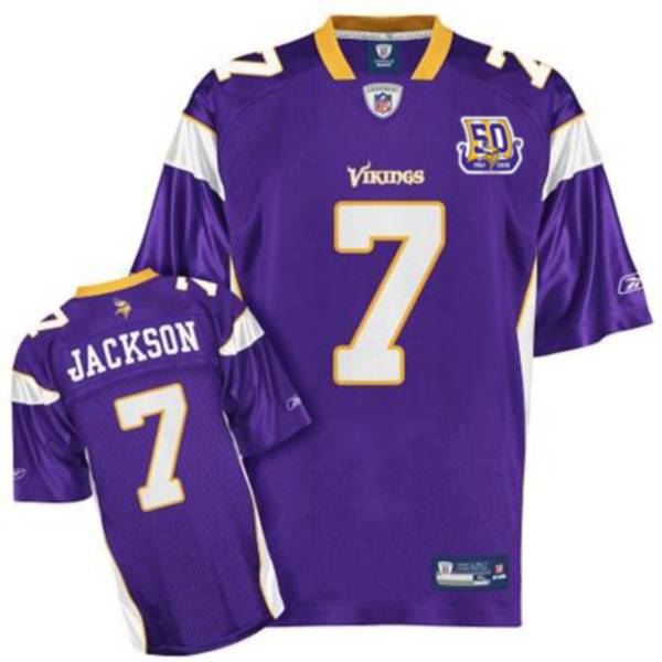 Vikings #7 Tarvaris Jackson Purple Team 50TH Patch Stitched NFL Jersey