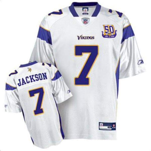 Vikings #7 Tarvaris Jackson White Team 50TH Patch Stitched NFL Jersey