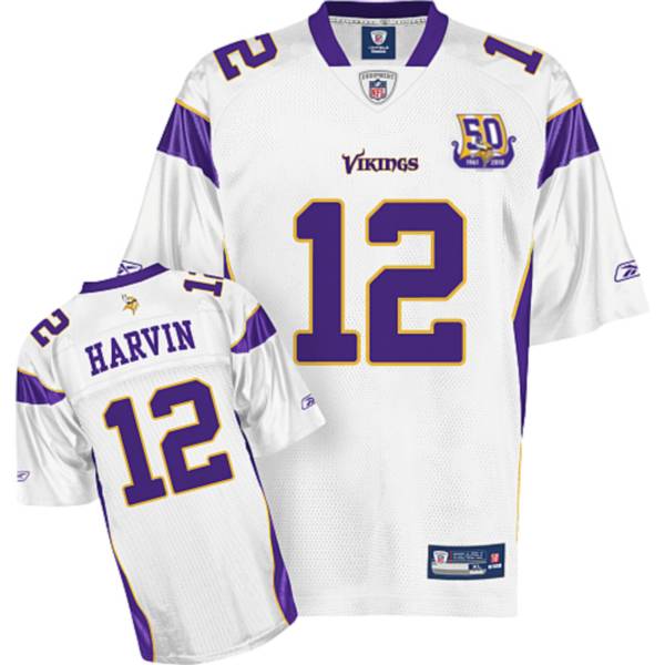 Vikings #12 Percy Harvin White Team 50TH Patch Stitched NFL Jersey