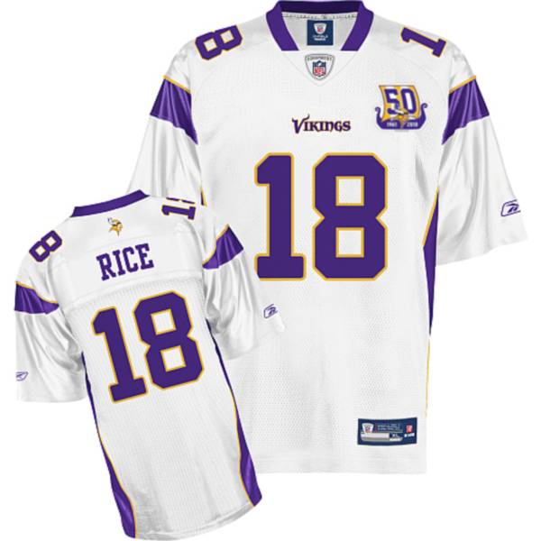Vikings #18 Sidney Rice White Team 50TH Patch Stitched NFL Jersey