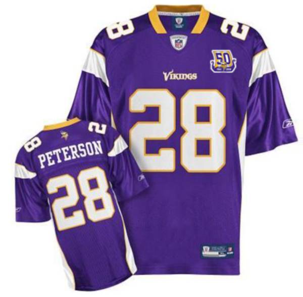 Vikings #28 Adrian Peterson Purple Team 50TH Patch Stitched NFL Jersey