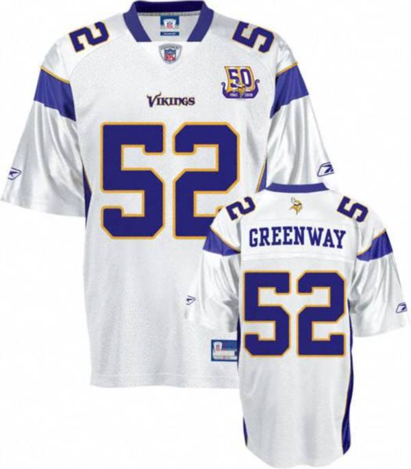 Vikings #52 Chad Greenway White Team 50TH Patch Stitched NFL Jersey