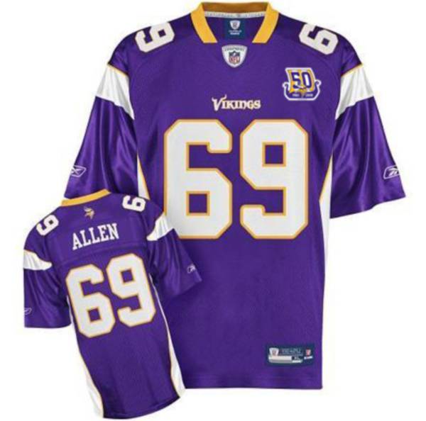 Vikings #69 Jared Allen Purple Team 50TH Patch Stitched NFL Jersey