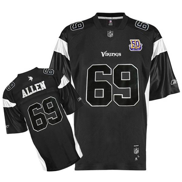 Vikings #69 Jared Allen Black Shadow Team 50TH Patch Stitched NFL Jersey