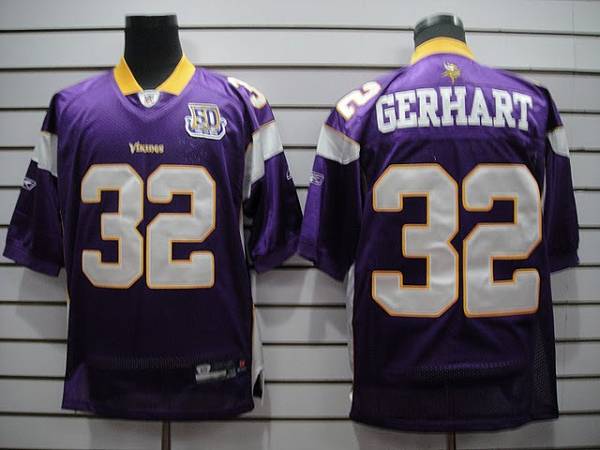 Vikings #32 Toby Gerhart Purple Team 50TH Patch Stitched NFL Jersey