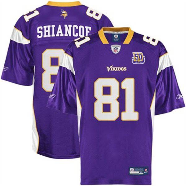 Vikings #81 Visanthe Shiancoe Purple With Team 50TH Patch Stitched NFL Jersey